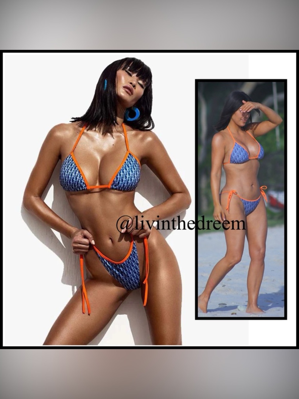 Dior Like Orange and Blue Bikini SZ L